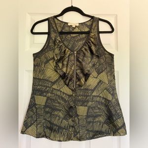 Lush Sleeveless Blouse Tank Top with Zipper and Ruffle Detail